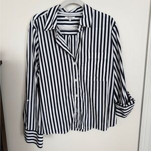 Madewell Navy and White Striped Shirt Size XL